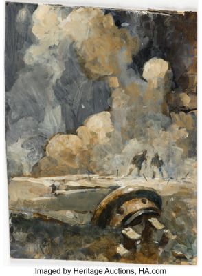 Ashley Wood - Robot Battlefield Painting Original Art (c. 2000s).