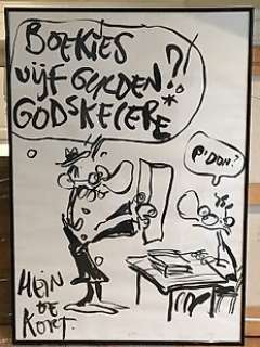 Hein de Kort -  Zeer grote originele tekening - Boekies vijf gulden?! godskelere 