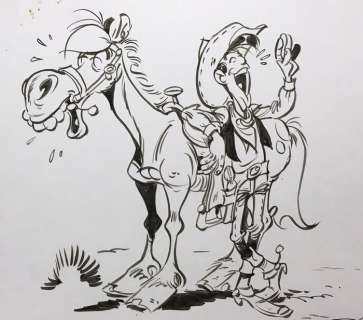 Lucky Luke - Originele tekening - Lucky Luke en Jolly Jumper | Catawiki