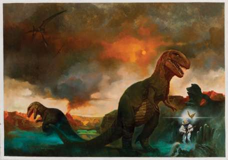 Sanjulián signed original cover painting for the Bantam edition of Dinosaur Tales by Ray Bradbury. | Profiles in History
