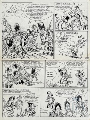 Sandron / Cauvin / Godaille Et Godasse. Planche Originale de Début D’histoire "Létandard", Variante Non Publiée. Encre de Chine Signée Vers 1980. Tbe+. | Lot 559 : Sandron / Cauvin / Godaille et Godasse. Planche originale de début… | Dagoty