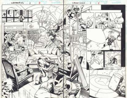 Bob Wiacek, Ron Garney - Captain america #3 pgs. 3 & 4 - vision, hawkeye, thor, spider-woman, hercules, wasp, black panther, tigra, & giant-man dps - 1998