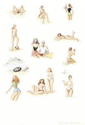 Philippe Bertrand = Vacances au soleil, dessin original à l’aquarelle. Dimensions : 30 cm x 40 cm. - Lot 230 : Philippe Bertrand = Vacances au soleil, dessin original à…