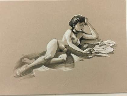 Vatine, Olivier - Dessin original - Femme qui lit - Loose page (2019) | Catawiki