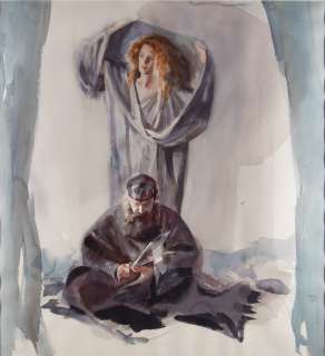 Jon J. Muth original painting Words With the Shaman .