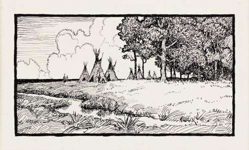 N.C. WYETH (1882-1945) Teepees by the Forest / Headpiece Canto VII. [HENRY WADSWORTH LONGFELLOW] | Swann Galleries