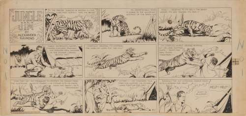 Alex Raymond original Sunday comic strip artwork for Jungle Jim #1 origin and first appearance.