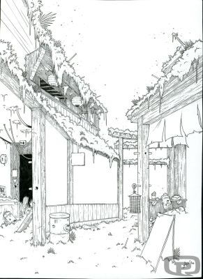 Sylvain Repos | Yojimbot, Illustration - Set Design : The Market - Original Artwork by Sylvain Repos | Pulp’s Art