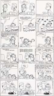 Jim Davis Garfield Daily Comic Strip Consecutive Christmas Theme Original Art Group of 6 (PAWS/United Feature Synd... (Total: 6 Original Art) | Heritage