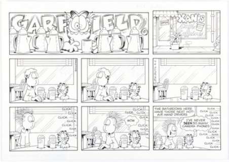 Jim Davis Garfield Sunday Comic Strip Original Art dated 3-2-08 (PAWS, 2008). | Heritage