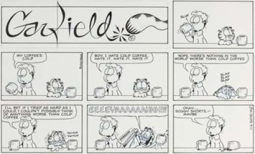 Jim Davis Garfield Sunday Comic Strip Original Art dated 3-11-01 (PAWS, 2001). | Heritage