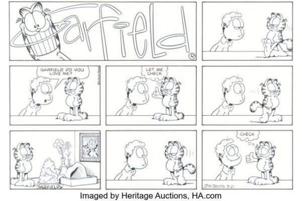 Jim Davis Garfield Sunday Comic Strip Original Art dated 3-21-04 (PAWS, 2004). | Heritage
