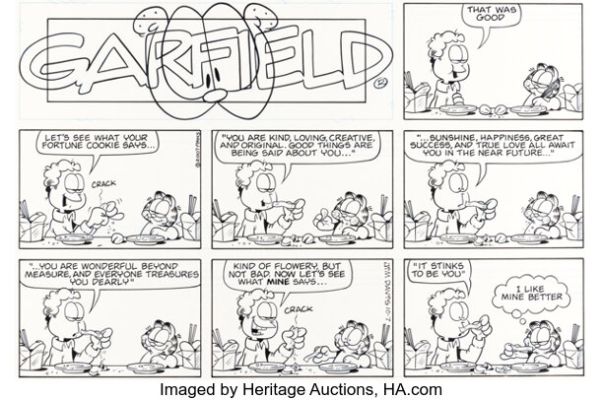 Jim Davis Garfield Sunday Comic Strip Original Art dated 10-7-07 (PAWS, 2007). | Heritage