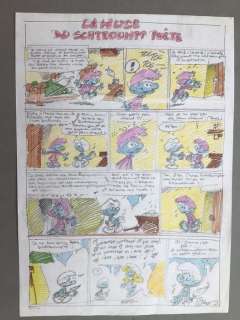 Studio Peyo - Planche originale crayonné + Couleurs directes - La Muse du Schtroumpf Poète | Catawiki