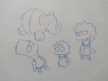 The Simpsons - Original drawing of Bart, Lisa and Maggie Simpson ’drunk’ RARE - Unique | Catawiki