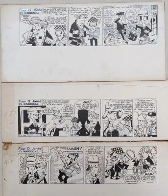 Lot 015 - Peter Maddocks (British Cartoonist, 1928-2024), three original comic strips from ’Four D. Jones’ | misc / divers
