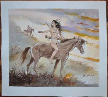 Les pionniers du nouveau monde - Aquarelle originale - Les Grands Espaces, Dans la sauvagerie | Catawiki