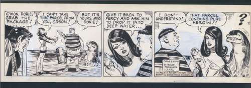 Wayne Boring | Wayne Boring Strip Art - Dolphin + Heroin + Lady Issue Davy Jones Page 10-10-69 | Koch Comic Art
