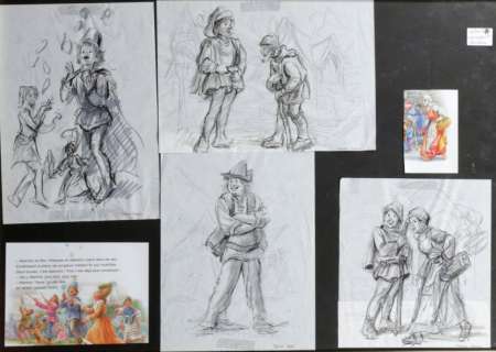 Marlier Marcel | Â«Princesses et ChevaliersÂ». Ensemble de 4 pages encre de | Tessier Sarrou