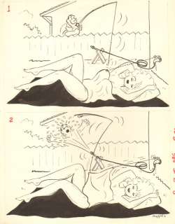 Lowell Hoppes - super sexy babe in yard - 2 panel - humorama 1964