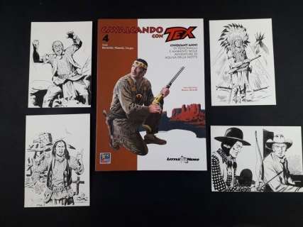 Virgilio Muzzi | Tex - Virgilio Muzzi - 4x Illustrazioni Originali "Cane Giallo, Cruzadoâ€¦ Gli Indiani di Tex" + Volume - Page volante - Exemplaire unique | Catawiki