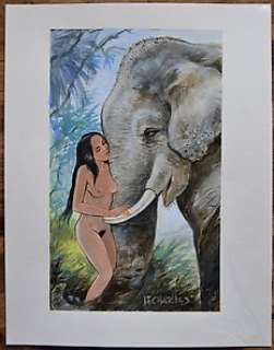 Charles, Jean-François | Charles, Jean-François - Aquarelle et acrylique originale + Carnet du Pinceau d’Or - Indian Dreams | Catawiki