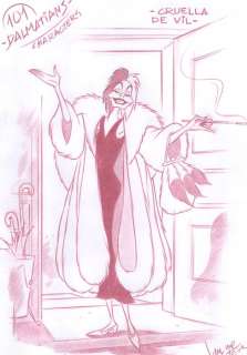 Jaume Esteve, Disney Artist | 101 Dalmatians Characters : Cruella De Vil - Original Drawing - Jaume Esteve Signed | Catawiki