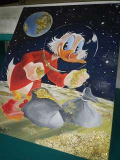 Bas Heymans | Bas Heymans - Schilderij - Olieverf op Canvas - ’Dagobert Duck met goudstof op de maan’ | Catawiki