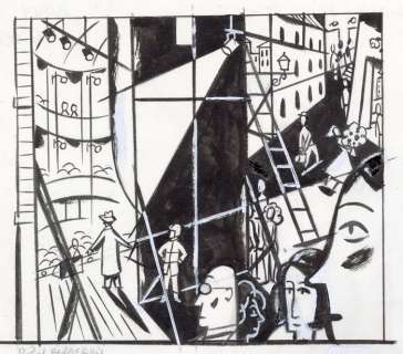Dupuy-Berberian | Dupuy-Berberian - Dessin original - Les Coulisses du théÃ¢tre - Mur peint Angoulême - (2006) | Catawiki