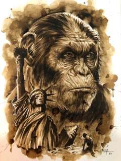 Juapi Coffee Artsit | Original Coffee Painting - CÉSAR (Planet of the Apes) (2021) | Catawiki