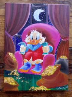 Bas Heymans | Bas Heymans - Schilderij - Olieverf op doek - ’Dagobert Duck met zakken goud kerstsfeer’ | Catawiki