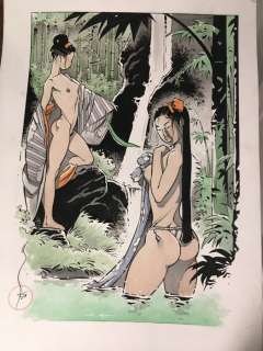 Michetz, Marc | Michetz, Marc - Dessin original couleur - Kogaratsu - Les filles nues Ã  la cascade - (2019) | Catawiki