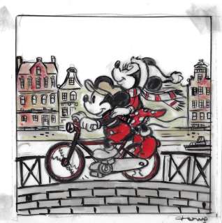 Tony Fernandez, Disney Artist | Mickey & Minnie "Christmas Ride in Amsterdam" - Original Preliminary Sketch - Signed by Tony Fernandez | Catawiki