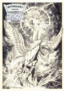 Enrique Romero - Axa fantasy - mythology: pegasus pin-up - great nude with sword - signed