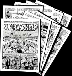Jack Davis | Davis - SUPERMARKETS!, MAD #19 (1980s) 8 Page Story Proofs | Russ Cochran