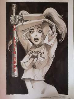 Candita, Giuseppe | Candita, Giuseppe - Original drawing - Harley Quinn - Bat-cat t-shirt - (2022) | Catawiki