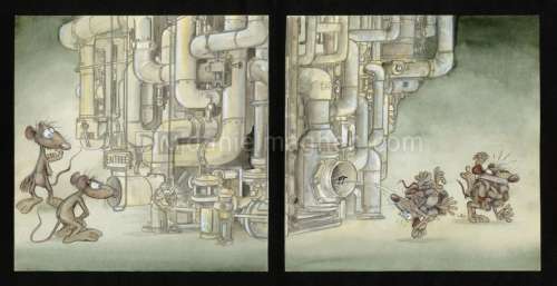 Ptiluc - Illustrations originales (diptyque) ?Rats aux tuyaux? - Faces de Rat - Faces de Rat