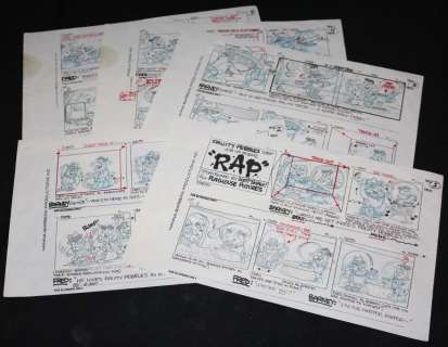 Scott Shaw - Flintstones coca pebbles #7f2042 "rap" tv commercial 6pc complete storyboard art - 1987