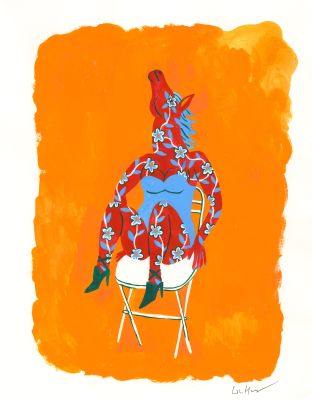 Lisa Hanawalt | Winter Floral (Red Horse in Orange Room) - Gouache sur papier | Huberty Breyne Gallery