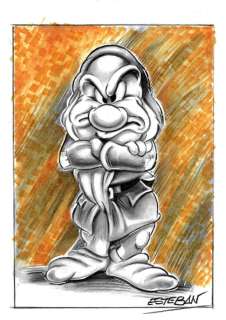 Esteban | Snow White & The Seven Dwarfs - The Curmudgeonly Dwarf - Signed Original Drawing by Esteban | Catawiki
