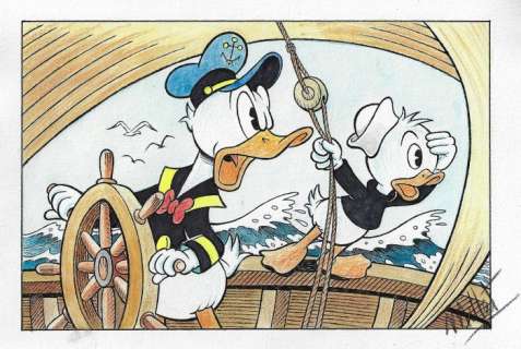 Millet | Donald Duck - "Huey and Donald aboard" - Original Signed Drawing by Millet | Catawiki