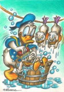 Joan Vizcarra | Donald Duck & His Nephews Bath Time - Original Drawing - Joan Vizcarra - Pencil Art - Original Artwork - 42 x 30 cm | Catawiki
