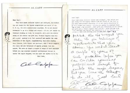 Two Al Capp Letters Signed to an Aspiring Artist Fan -- ’’...get a good anatomy book (art anatomy) and master the construction of the figure...’’ | Nate Sanders