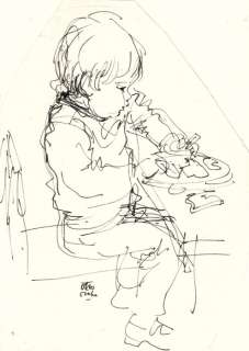 Dicke, Otto | Otto Dicke (1918-1984) - Originele pentekening voor een illustratie - Knutselende kleuter - Page volante - (1965/1970) | Catawiki