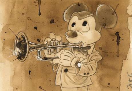 Guti, Coffee Artist | Mickey Mouse as Louis Armstrong - Original Coffee Painting - 33 x 23 cm - Guti Signed - Coffee Art - Original Artwork | Catawiki