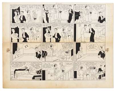 Chic Young Hand-Drawn ’’Blondie’’ Sunday Comic Strip From 1933 -- Blondie and Her Friend Gossip All Night, Affecting Dagwood’s Sleep Schedule | Nate Sanders