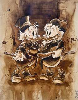 Guti, Coffee Artist | Uncle Scrooge Vs. Flintheart Glomgold : The Second Richest Duck - Original Coffee Artwork - 41 x 31 cm - Guti - Signed - Original Artwork | Catawiki