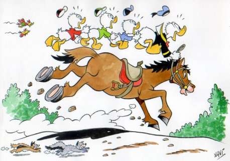 Xavi (Xavier Vives Mateu) | Donald Duck - Family Horse Ride - Signed Original Artwork by Xavi - (2023) | Catawiki