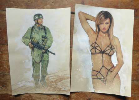 Le Hénanff, Fabrice | Le Hénanff, Fabrice - 2x Dessin original couleur - Ostfront / Pin-up - (2023) | Catawiki