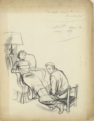Raymond Poïvet | Illustration originale pour Nous Deux, page 219, accompagnée d’une étape préparatoire. | Galerie 9ème Art